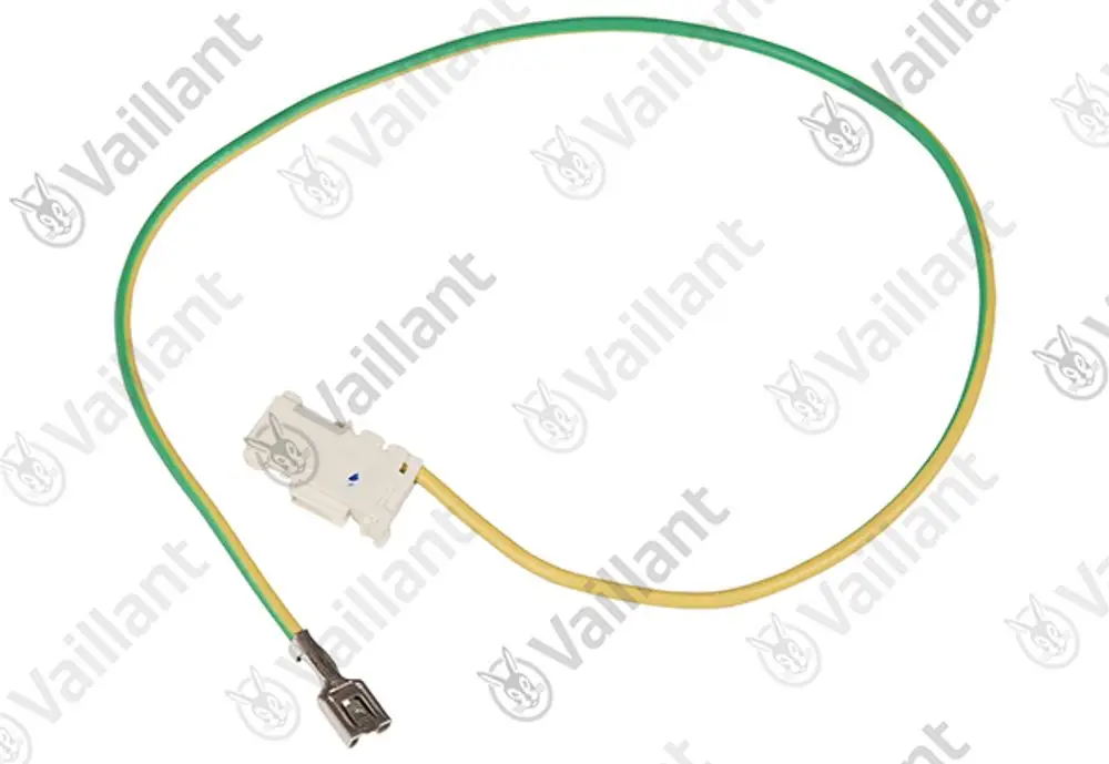 Vaillant Kabel mit zwei unterschiedlich gefärbten Leitungen, eine Kunststoffverbindung und ein metallischer Anschluss, genutzt in Heizungs- oder Klimaanlagen.